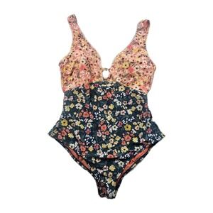 Palisades Beach Club One Piece Womens Size Large Floral V-neck Slimming Swimsuit